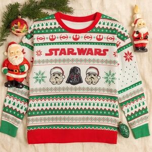 Star Wars Fair Isle Darth Vader Stormtrooper Cotton-Blend Christmas Sweater - M